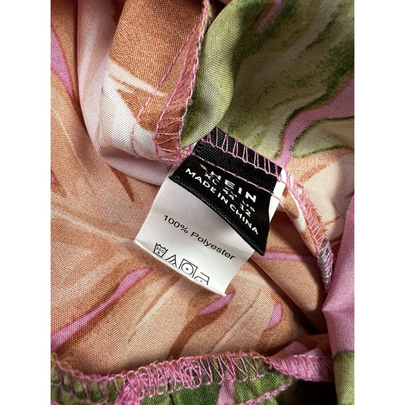 Shein Dress Womens XL Pink Tropical Floral Strapless Mini Polyester - Picture 11 of 13